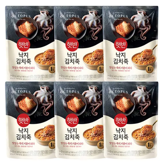 햇반 소프트 밀낙지 김치죽 420g x 6